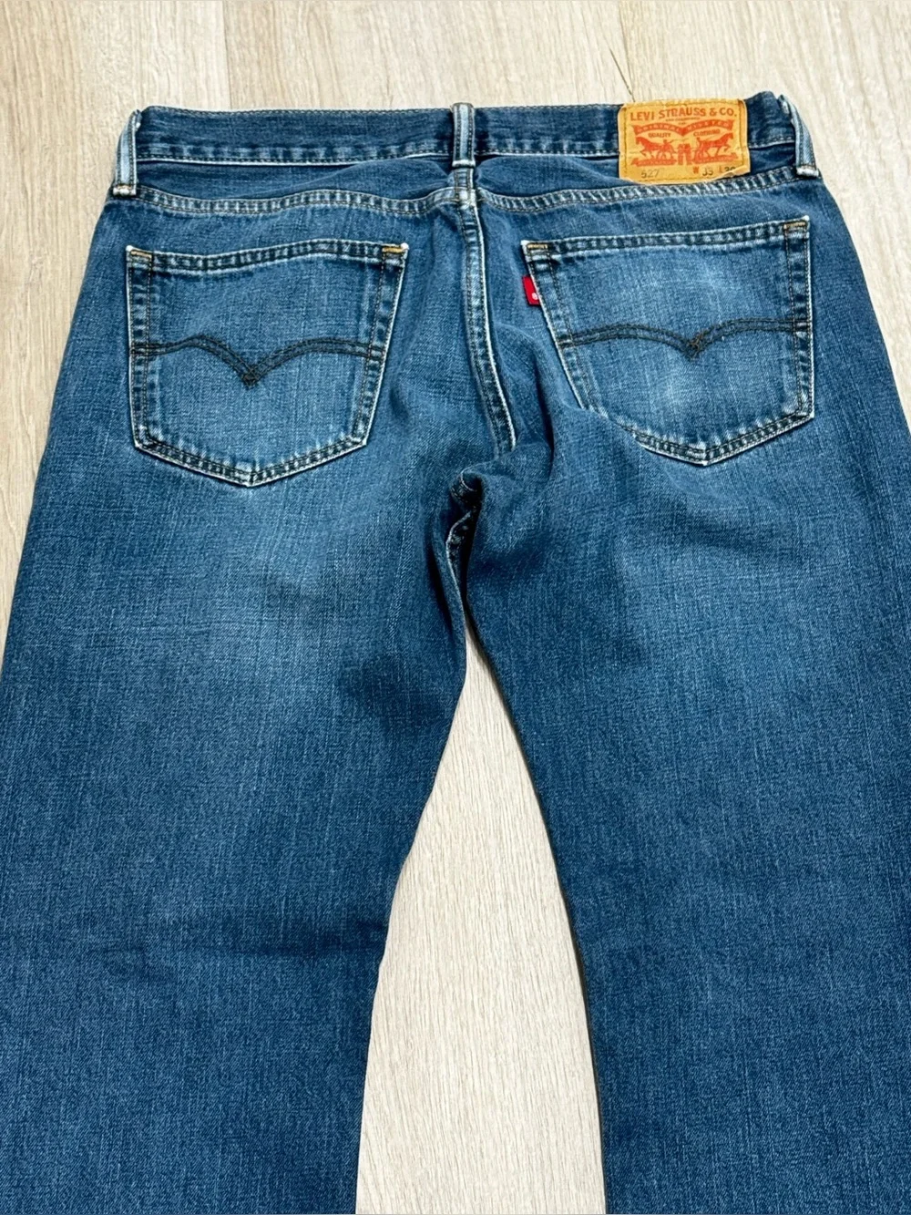 Levis 527 Jeans Mens 33x32 Blue Slim Bootcut Dark Wash Denim Western R TAB Fade